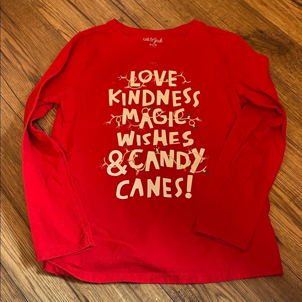 Cat & Jack Red Long Sleeve Tee with Festive Print (Bin GB)​